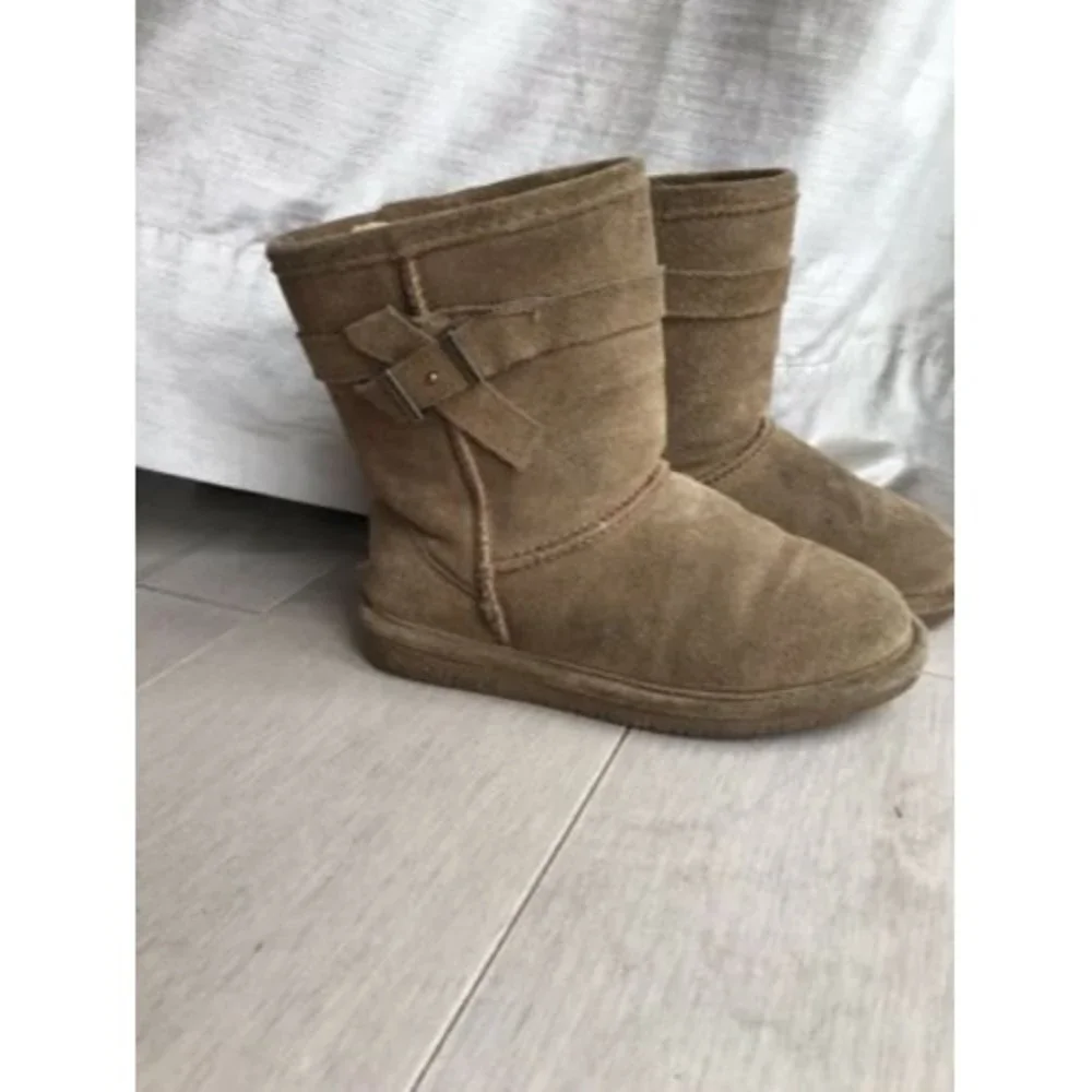 BEARPAW Val Boot big girls 1 chestnut brown Leather Suede Wool Lining Sheepskin